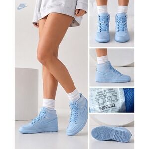 NikeiD Custom Leather High Top Sneakers Light Blue Womens US 6